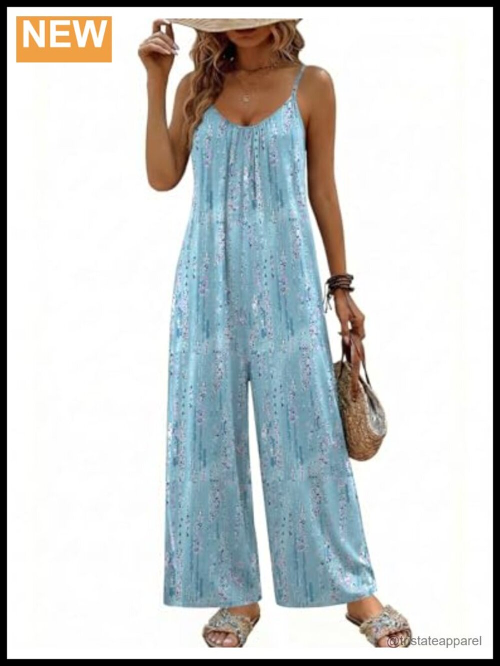 Boho Jumpsuit Women Wide Leg Loose Sleeveless Spaghetti Strap Romper